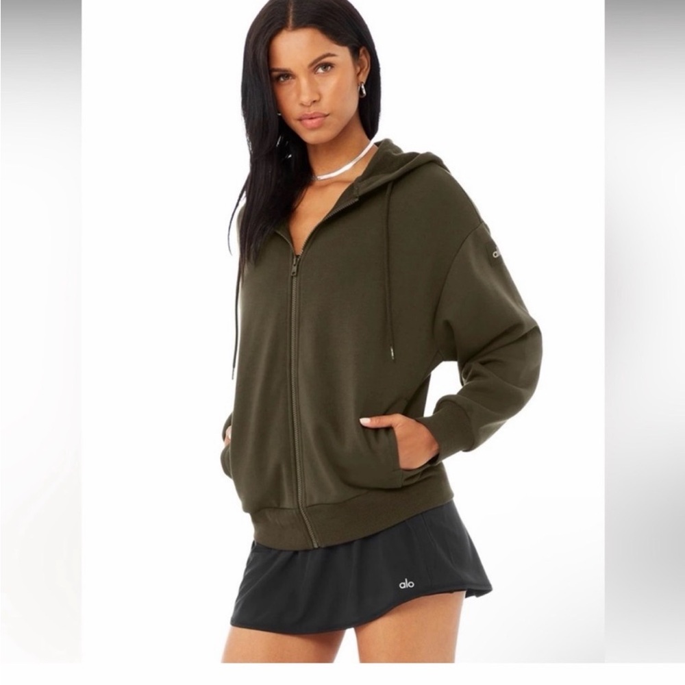 ALO Yoga Women's Dark Green Zip-Up Hoodie